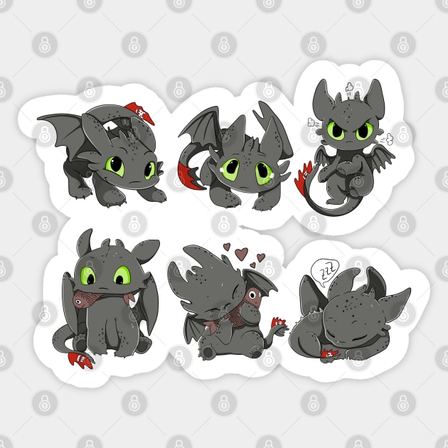 Toothless set, cute character how to train your dragon, kids cute design Sticker by PrimeStore